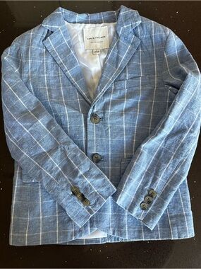 Janie and Jack Blue Windowpane Linen-Blend Blazer